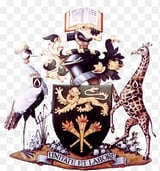 University of Nairobi heraldic coat of arms featuring animals, an open book, shield with cross and crown