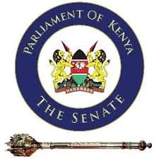 Parliament of Kenya Senate emblem seal with official coat of arms and decorative mace below