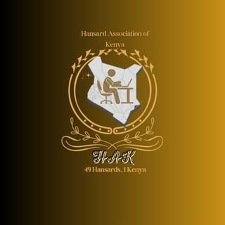 Hansard Association of Kenya logo featuring map outline with figure, laurel wreath border, and HHK abbreviation on gold background